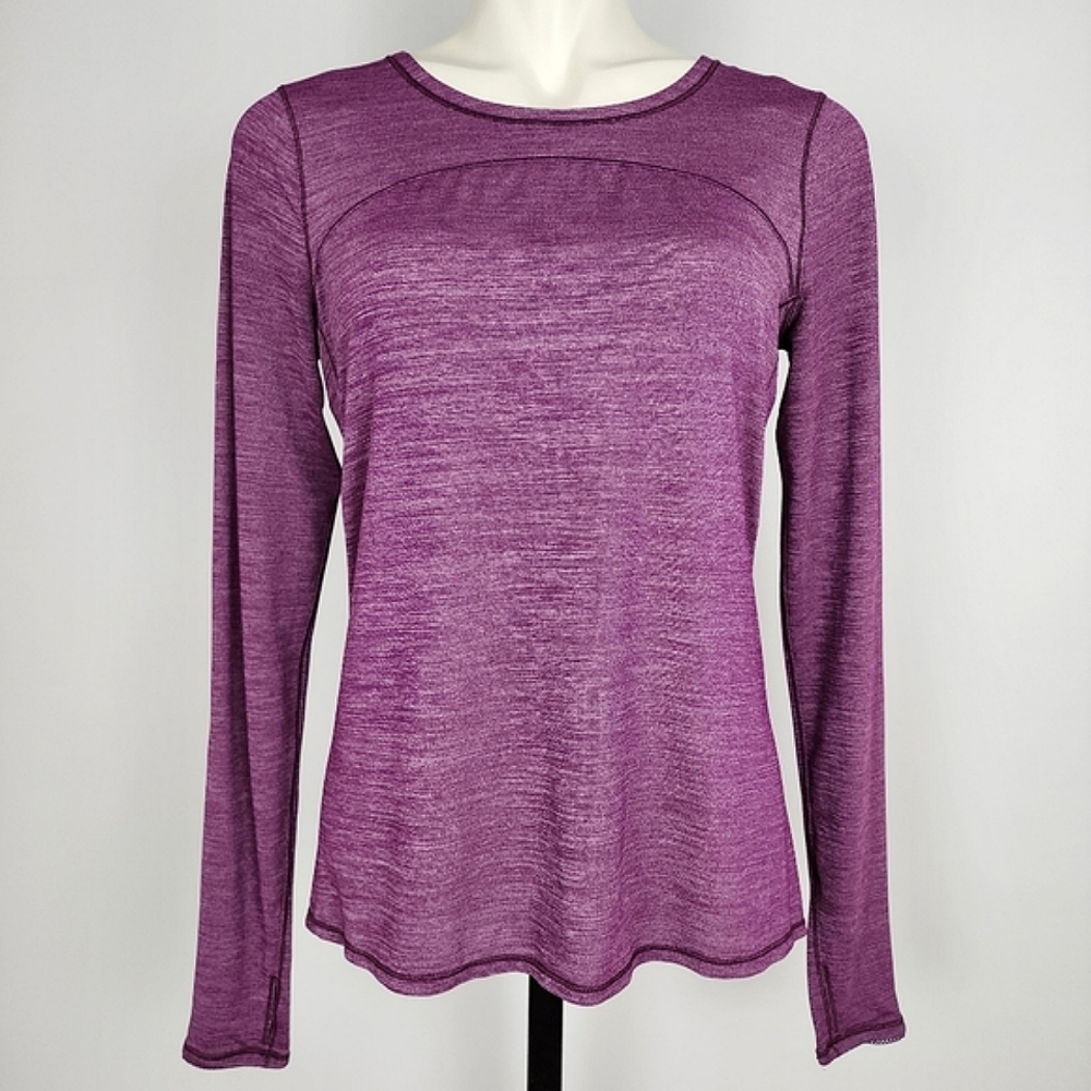 Lululemon Lightweight Long Sleeves Top Heathered Purple Semi Sheer Stretch Sz 8